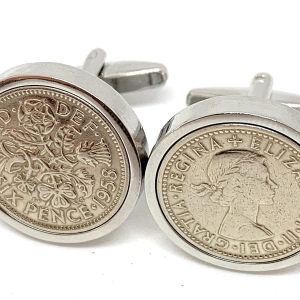 1966 Sixpence Cufflinks 58th birthday. Original sixpence coins Great gift HT