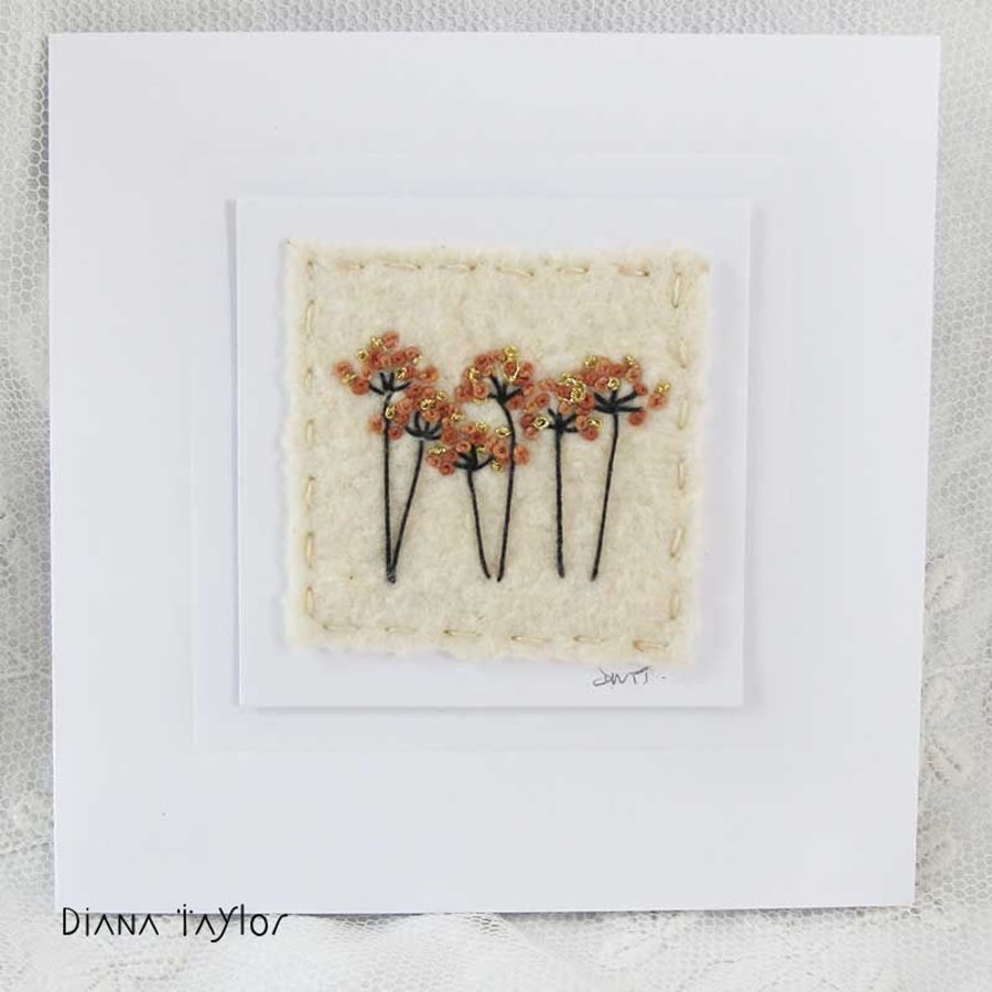 HAND EMBROIDERED GREETINGS CARD AUTUMN WINTER SEED HEADS