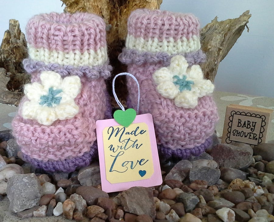 Luxury 'JAEGER ' Aran Wool  Girl's Booties  3-9 months size