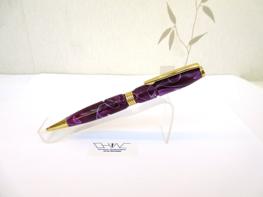 Hand Made Purple Haze Acrylic Ball Point Pen with A Velvet Pouch