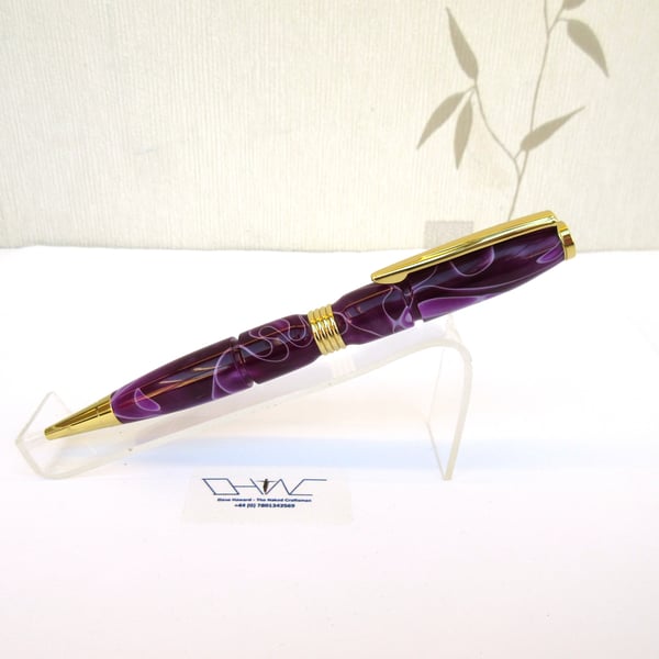 Hand Made Purple Haze Acrylic Ball Point Pen with A Velvet Pouch