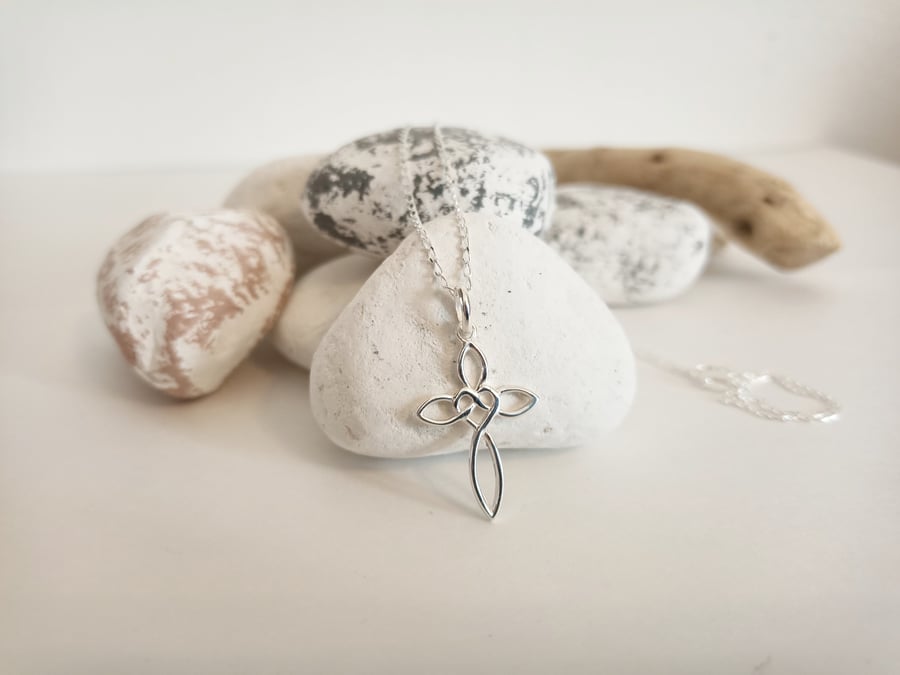 Sterling Silver Infinity Heart Cross Pendant Necklace