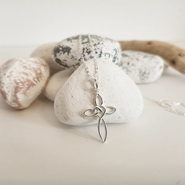 Sterling Silver Infinity Heart Cross Pendant Necklace