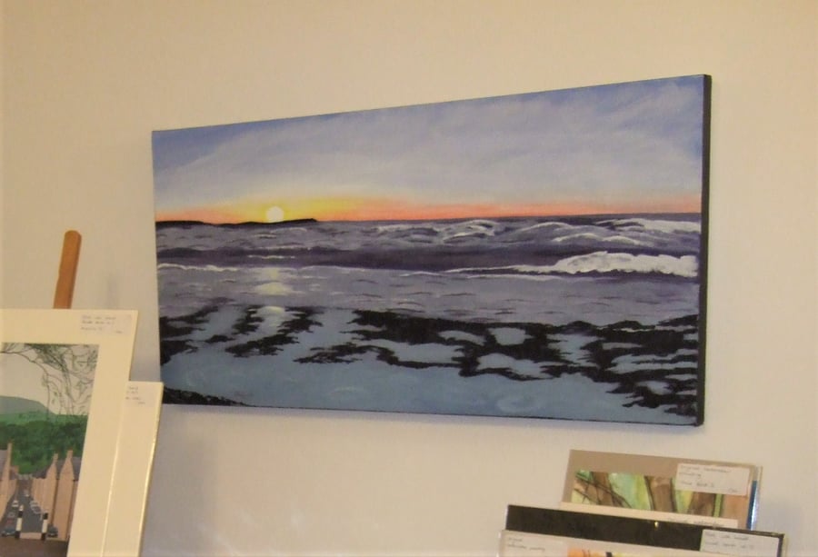 Original Seascape Painting, Sunset