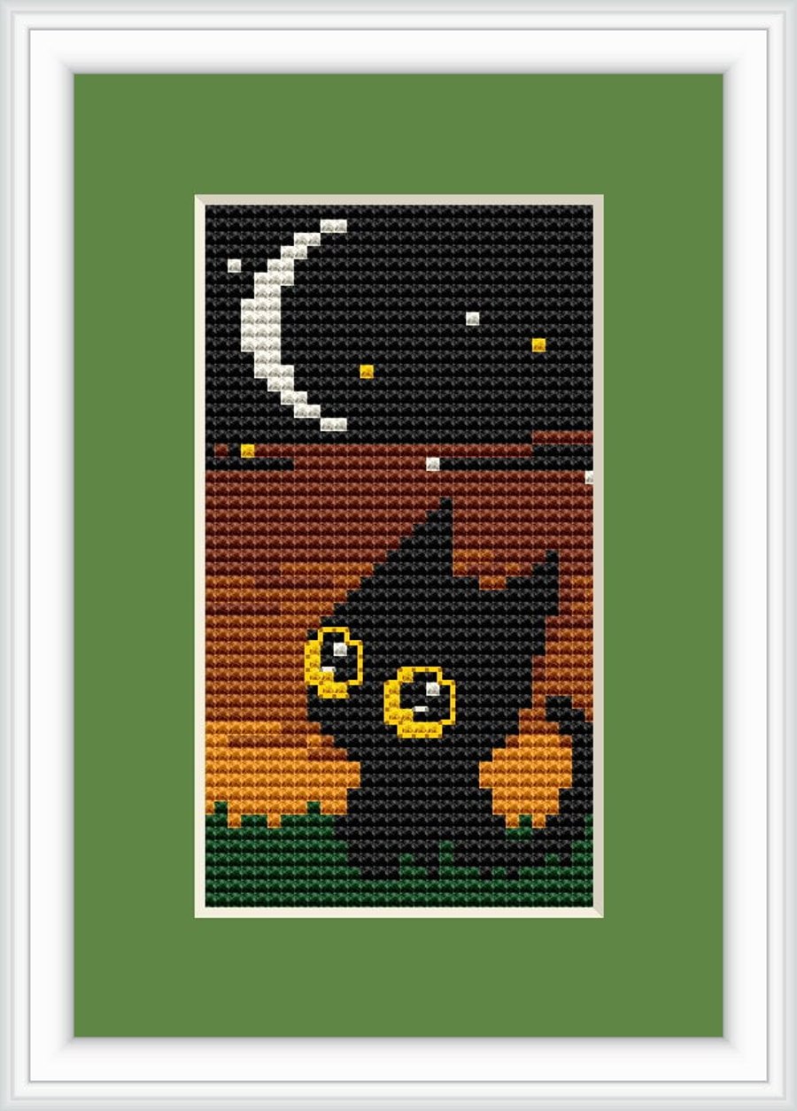Nightime Black Cat Cross Stitch Kit By Luca S Ideal For Beginner 5cm x 10cm