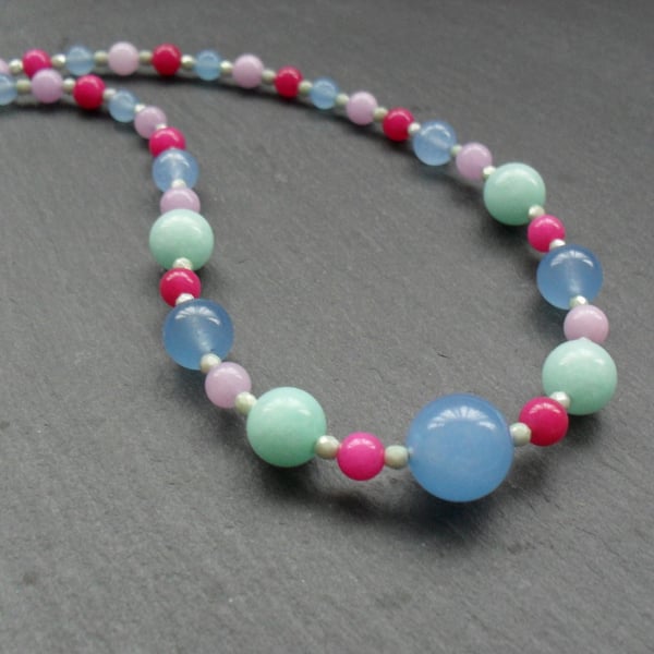 Colourful Semi Precious Gemstone Necklace Sterling Silver