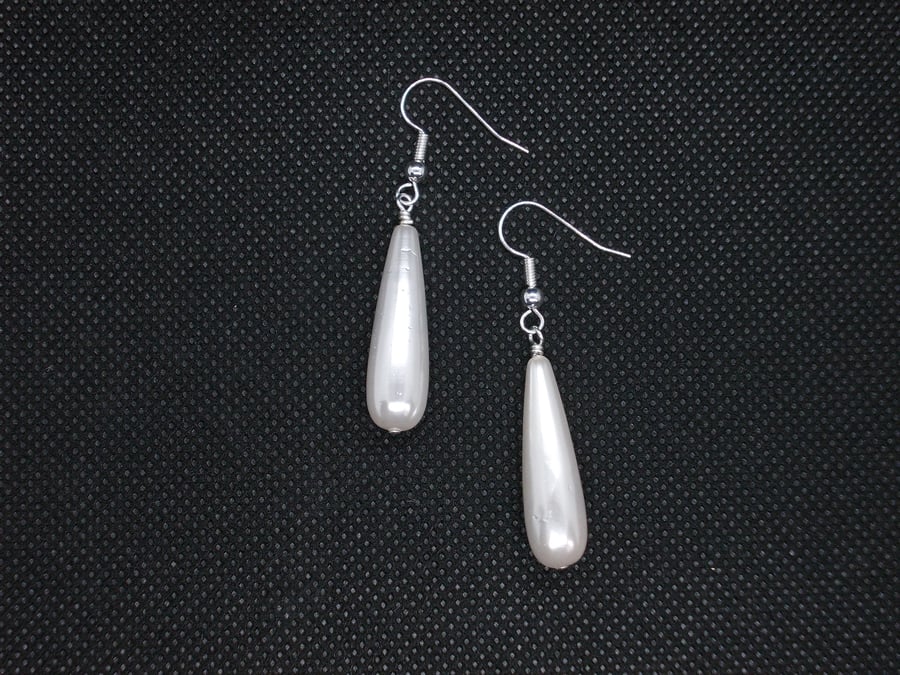 SALE - Ivory shell pearl teardrop earrings