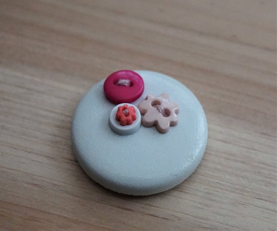 White & Pink Button PVC Badge