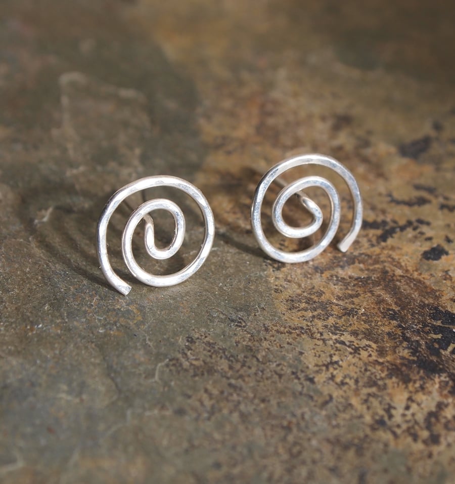 Silver Stud Earrings, Silver Spiral Stud Earrings