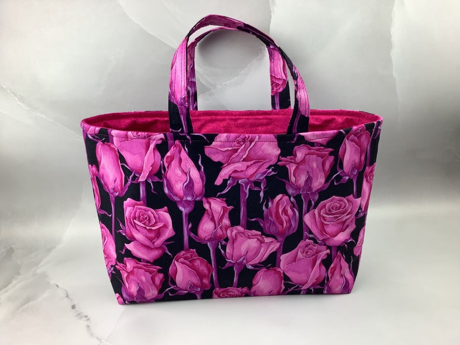 Roses tote bag, Floral shopper, handmade in Sussex