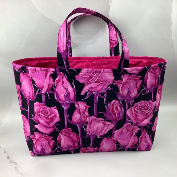 Roses tote bag, Floral shopper, handmade in Sussex