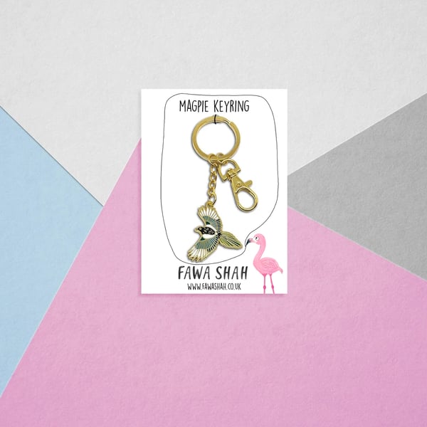 Magpie Keyring - Hard Enamel - Jewellery