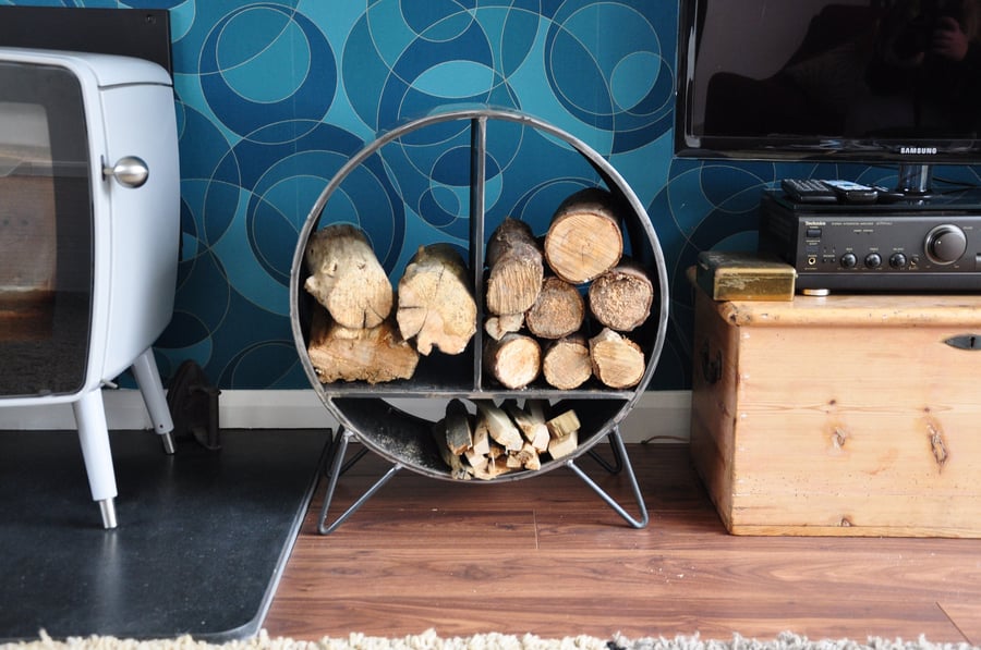 Steel Log Holder, Kindling, Store, Freestanding, Fireside, Handcrafted