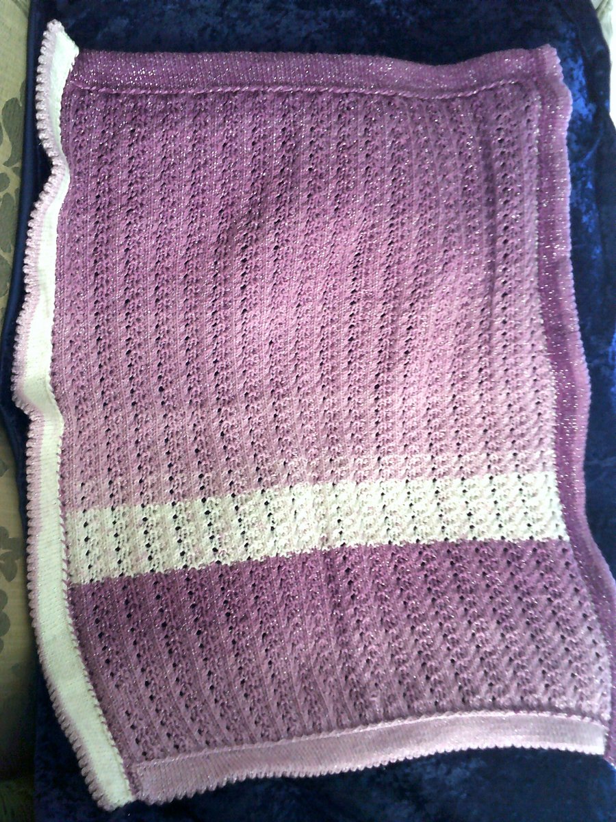 Sparkly Pink and Cream Hand Knitted Blanket
