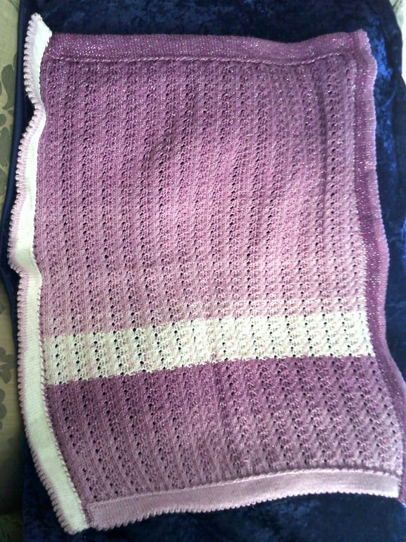 Sparkly Pink and Cream Hand Knitted Blanket