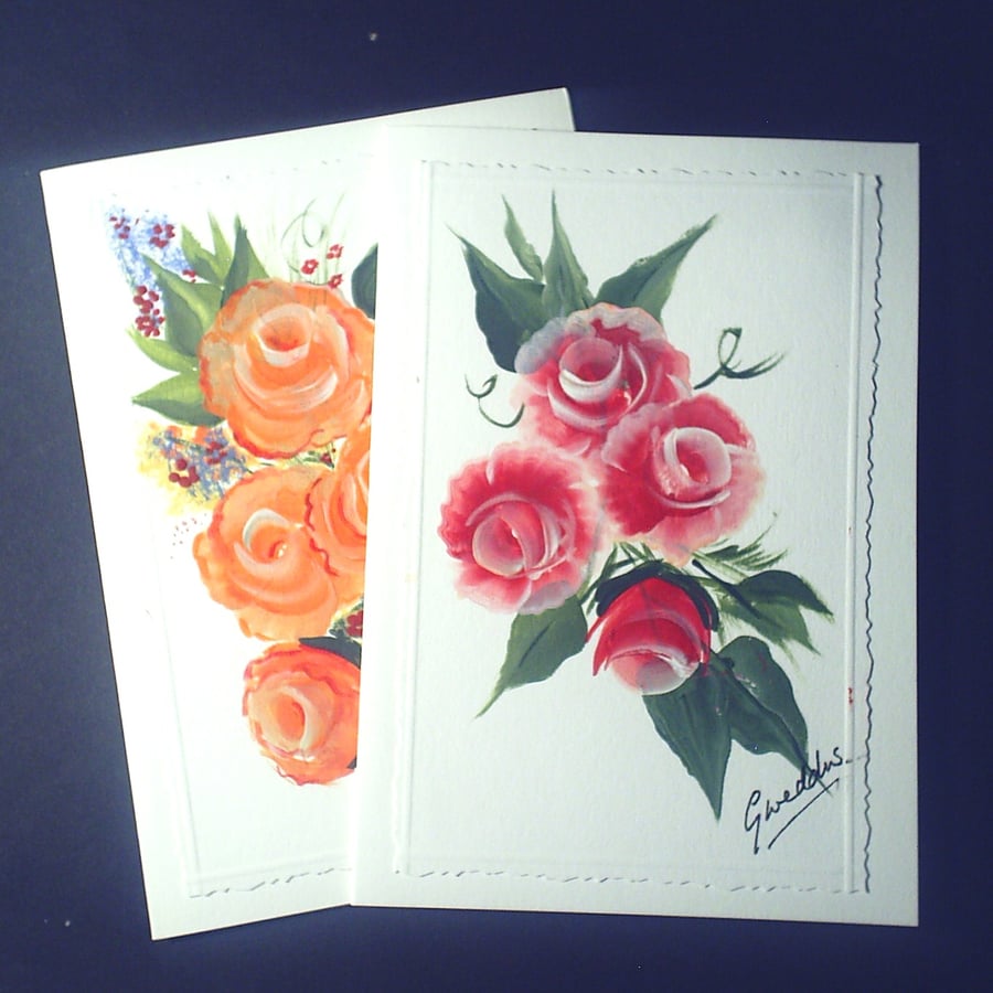 TWO hand painted greetings cards