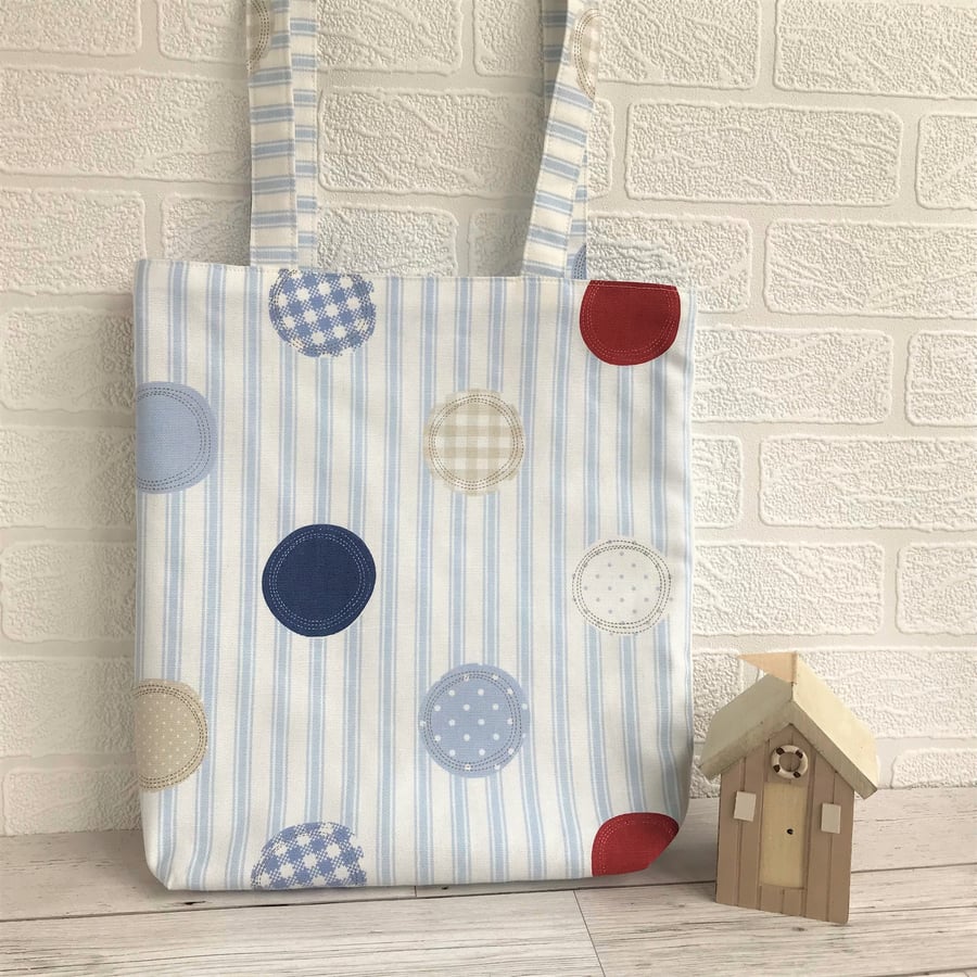 Stripes and circles tote bag in nautical colours