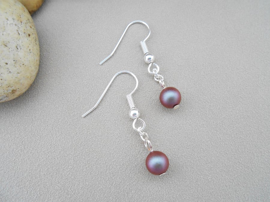 Red pearl silver plated earrings for adults.