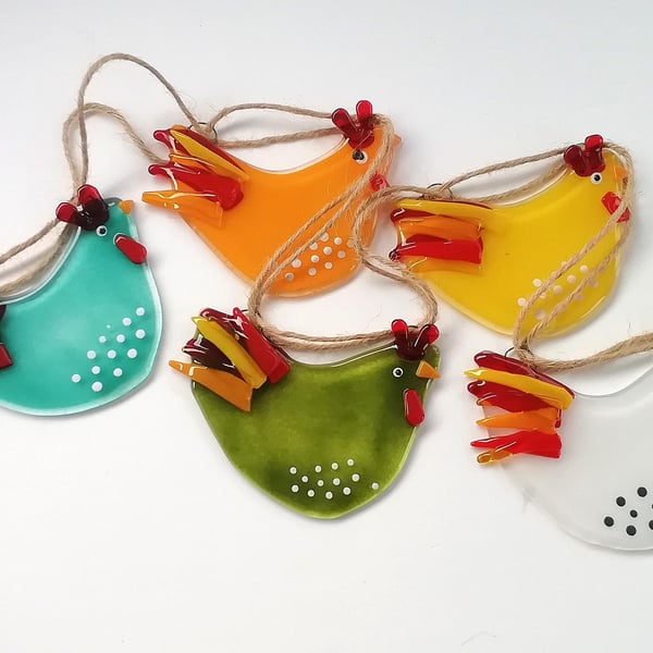 Chicken bunting, hen house decor, fused glass chicken bunting, Easter garland, k