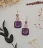 Handmade beaded dangle earrings with purple jasper and rose quartz beads