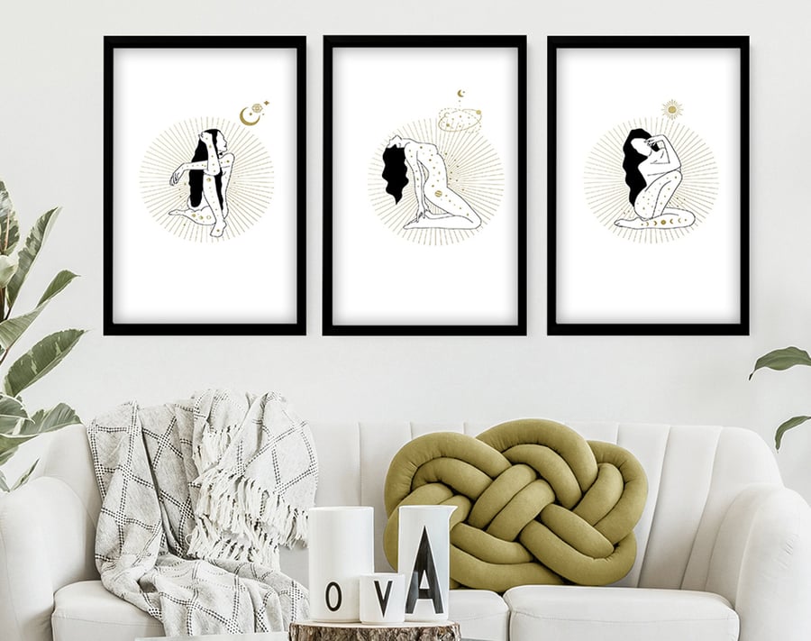 Yoga wall art print gift, Yoga Studio Decor artwork set x 3, yoga gifts for woma