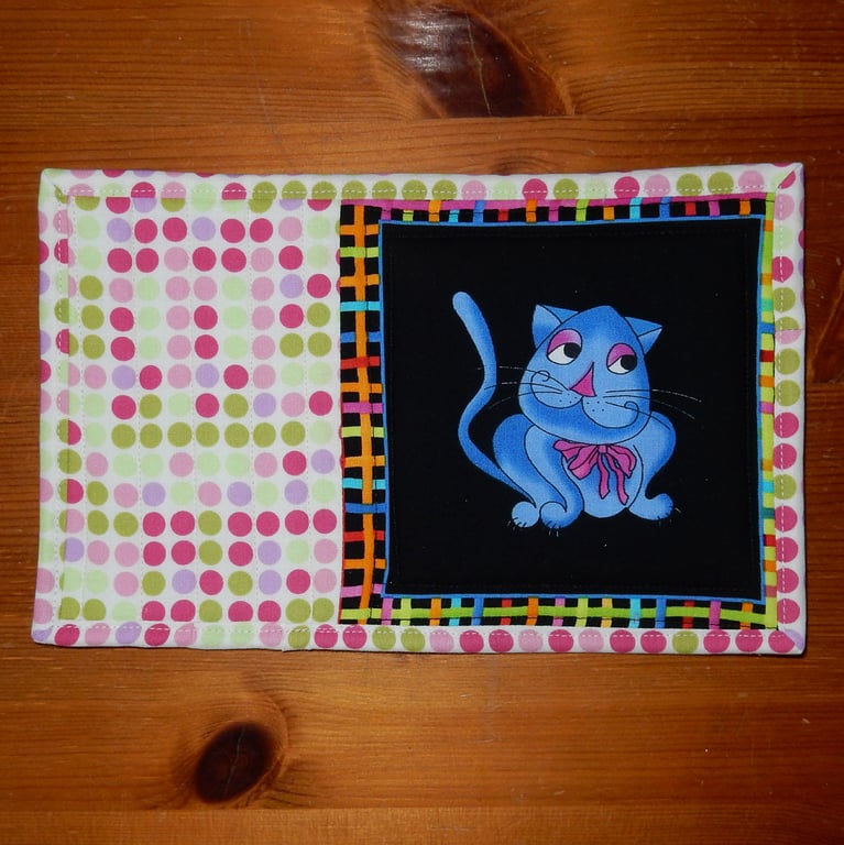 Mug Rug quirky blue cat