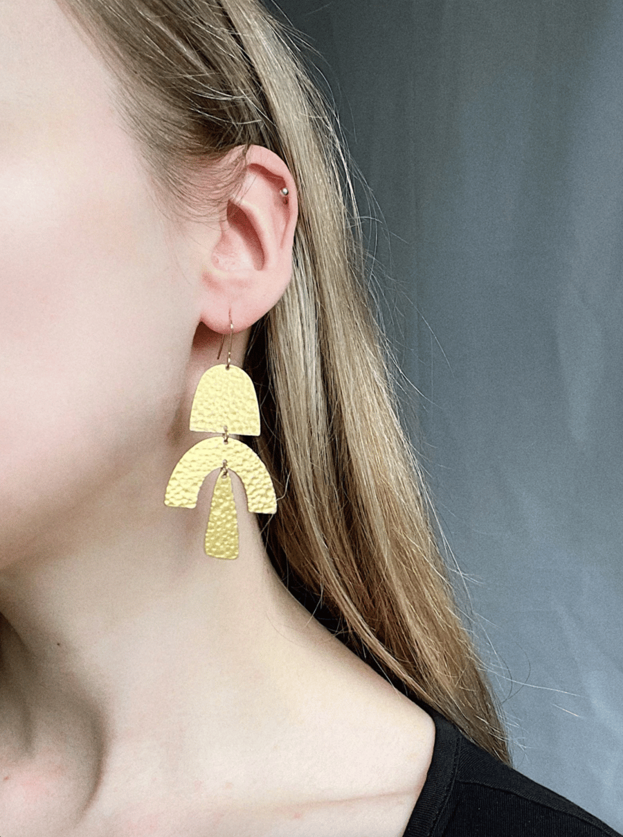Hammered brass earrings, dangle earrings, gift for her