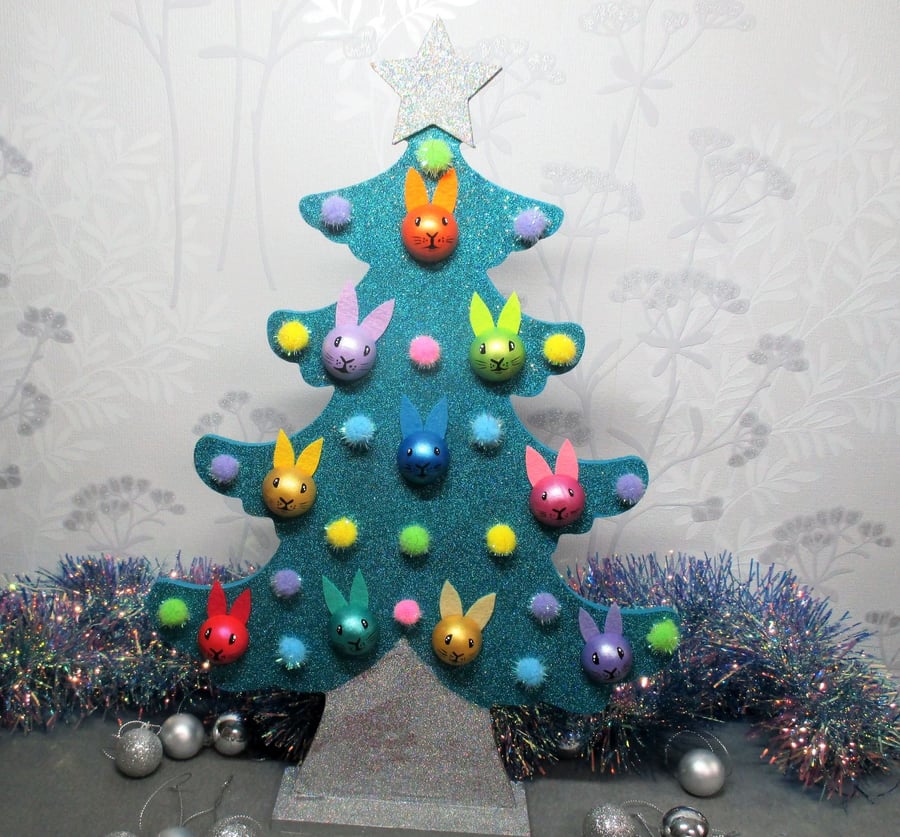 SALE Bunny Bauble Christmas Tree Decoration Free Standing Glittery Rabbit