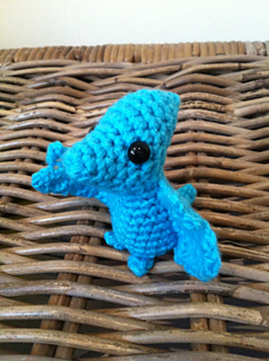Hubert the tiny Pteodactyl toy dinosaur, rainbow pocket dinos crochet plush