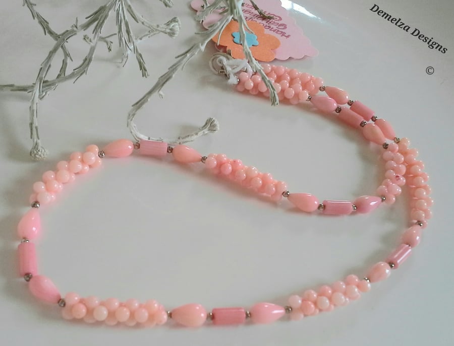 Pretty Dainty Eco Reclaimed Peach Coral (Sterling silver) Necklace