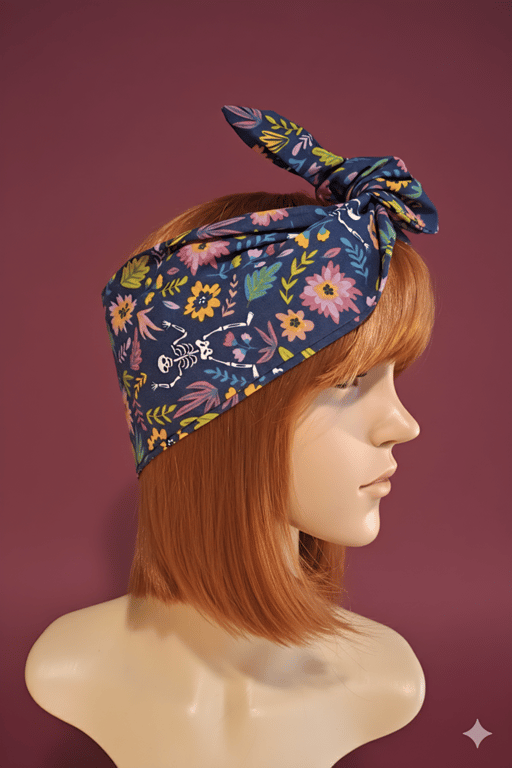 Blue Floral Goth Wide Wire Headwrap