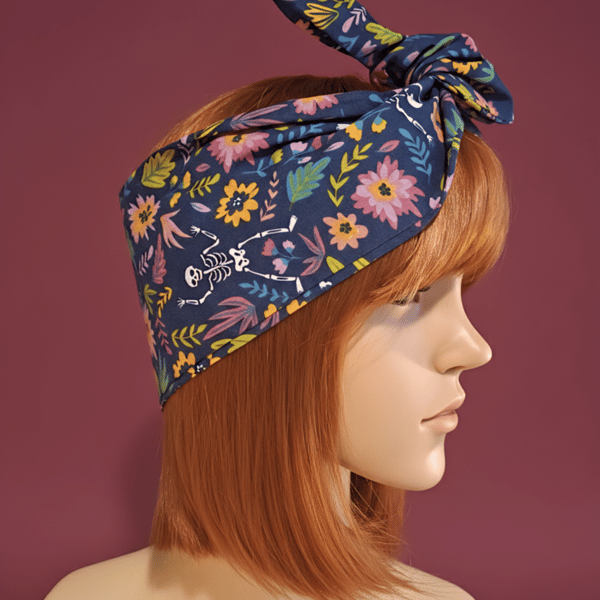 Blue Floral Goth Wide Wire Headwrap