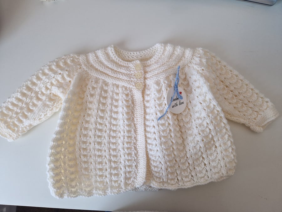 Cream Handknitted Patterned Baby Matinee Jacket