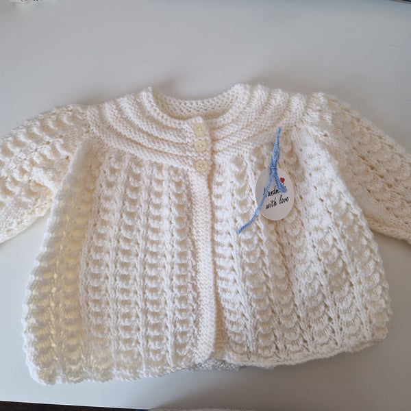 Cream Handknitted Patterned Baby Matinee Jacket
