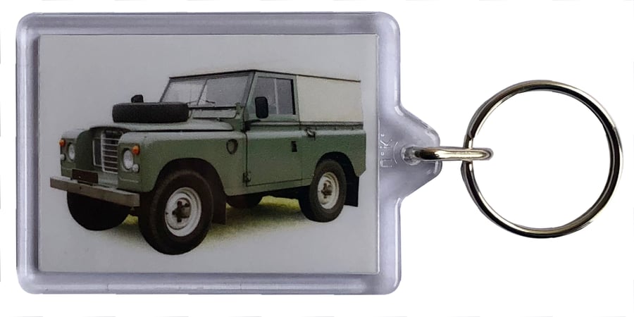 Land Rover Series 3 SWB 1977 - Keyring with 50x35mm Insert - 4x4 Enthusiast