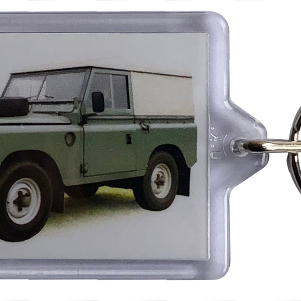 Land Rover Series 3 SWB 1977 - Keyring with 50x35mm Insert - 4x4 Enthusiast