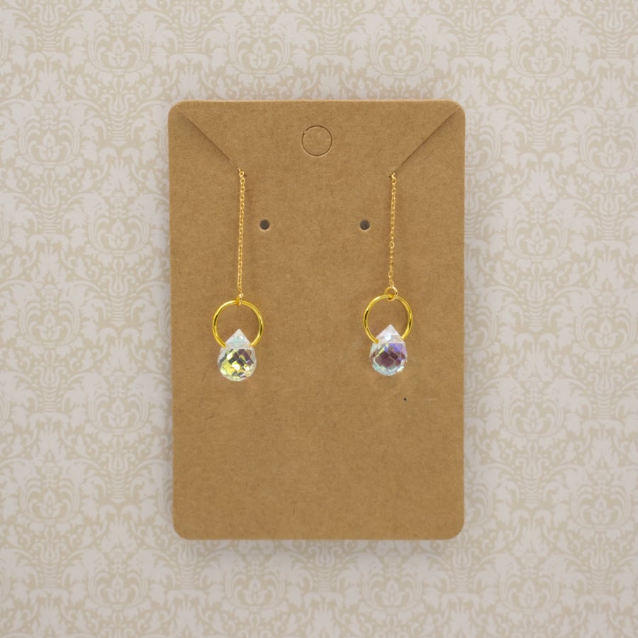 Iridescent Crystal Teardrop Threader Earrings