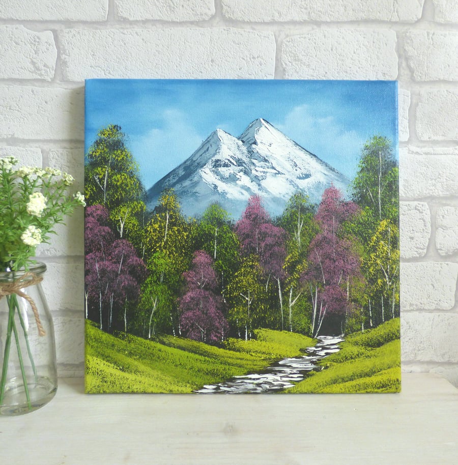 Original Oil Painting, Mountain Forest Path.