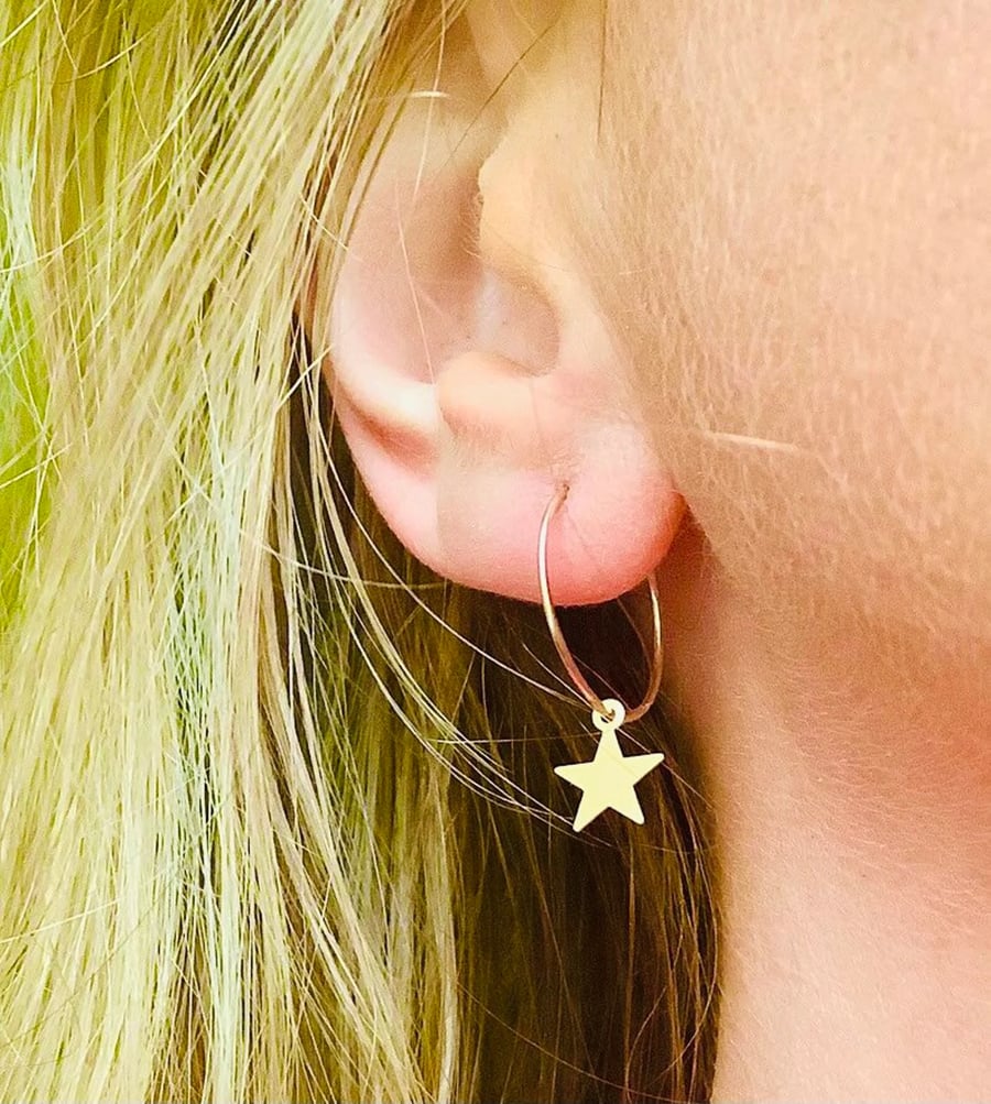 14K Gold Fill Star Charm Hoop Earrings 