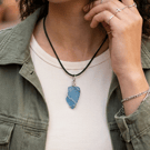 Hand-Wrapped Blue Sea Glass Pendant on Black Cord – Frosted Sea Glass Necklace