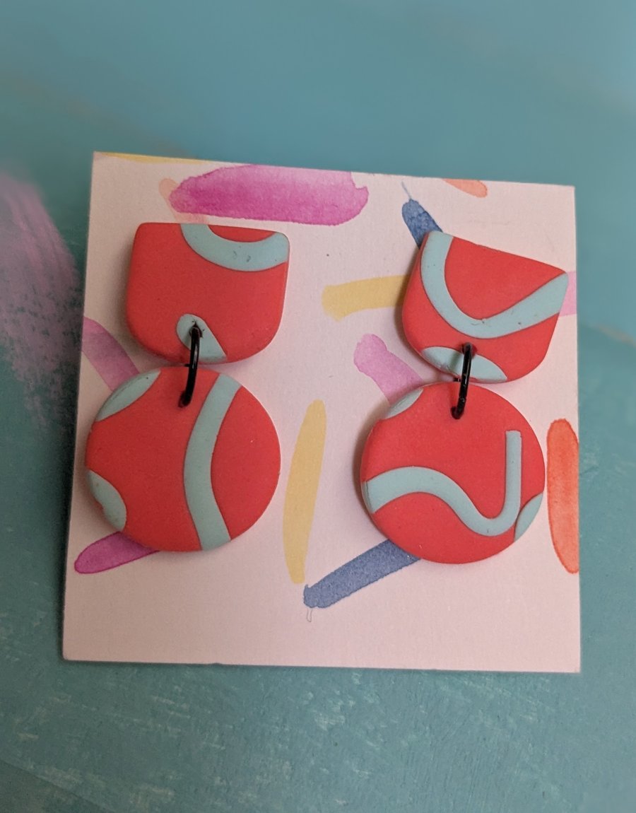 Fimp earrings, dangly blue and orange lightweight earrings