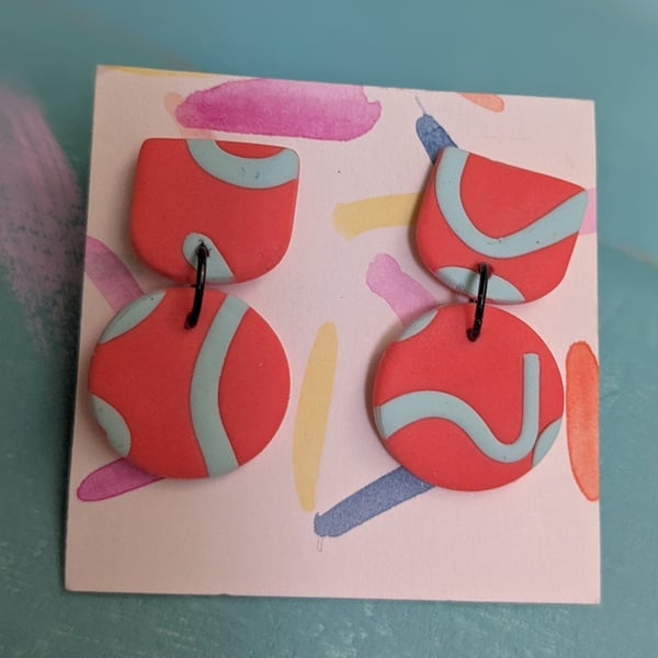 Fimp earrings, dangly blue and orange lightweight earrings