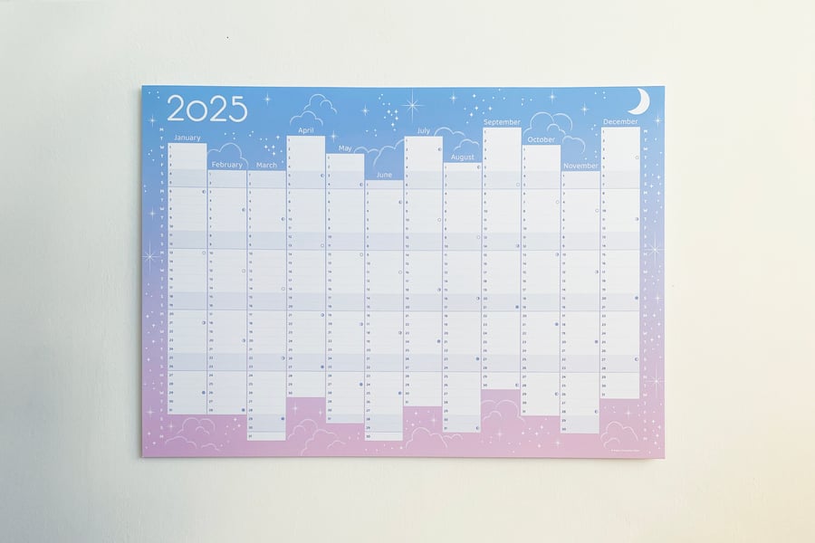 Large Dreamscape 2025 Printed Wall Planner Calendar A2 size