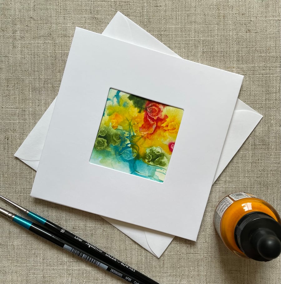 Original art card, blank card, hand painted, abstract, in vibrant acrylic ink