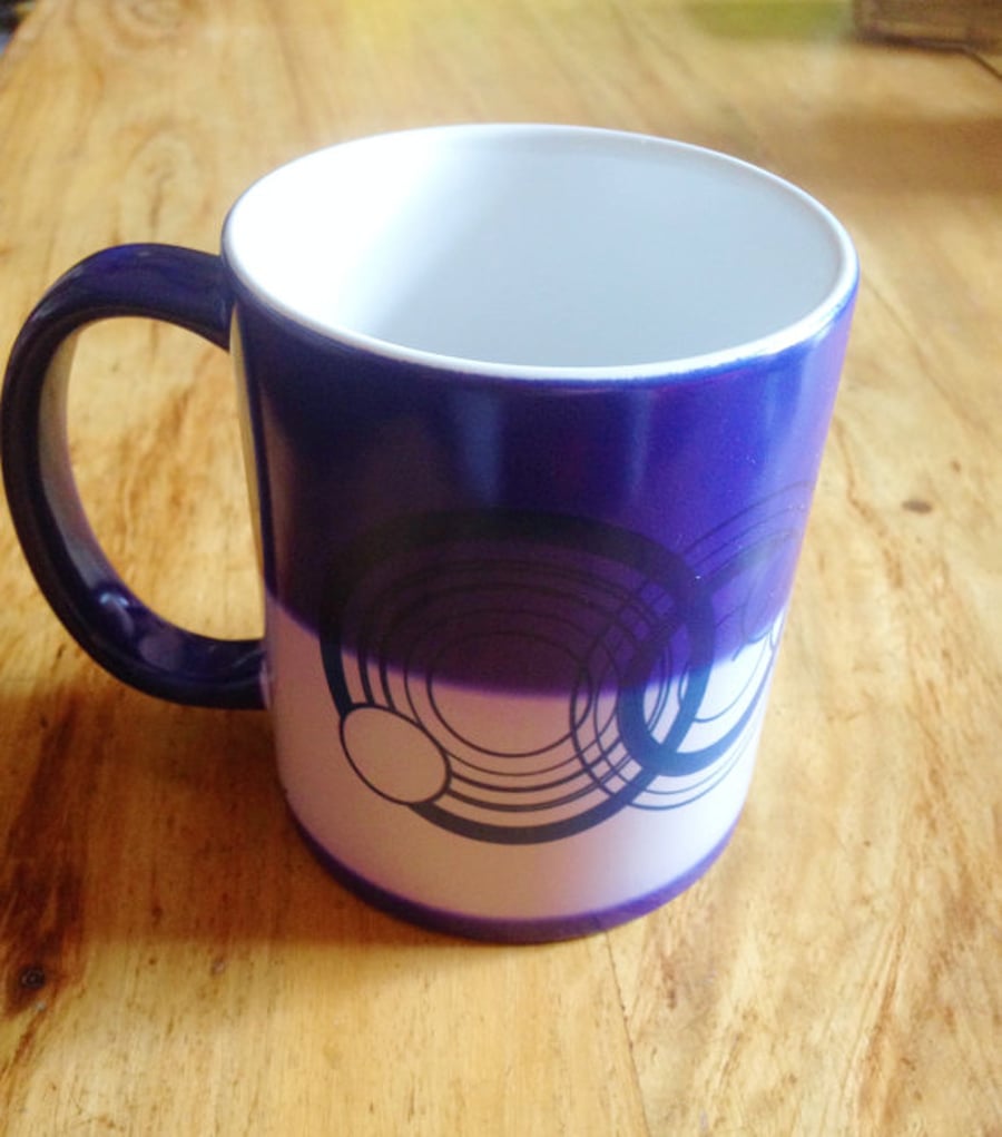 Gallifreyan font, heat activated, colour change, Personalised Blue Dr Who Mug