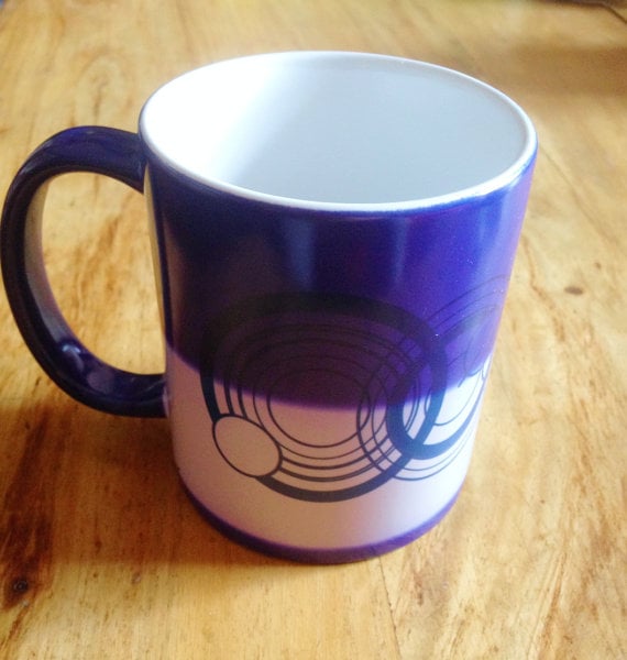 Gallifreyan font, heat activated, colour change, Personalised Blue Dr Who Mug