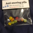 Novelty gift, anti snoring pills joke gift, fun and quirky