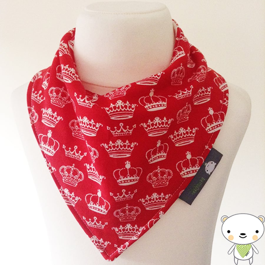 Baby Bandana Dribble Bib in RED CROWNS fabric Perfect Gift for your Princess