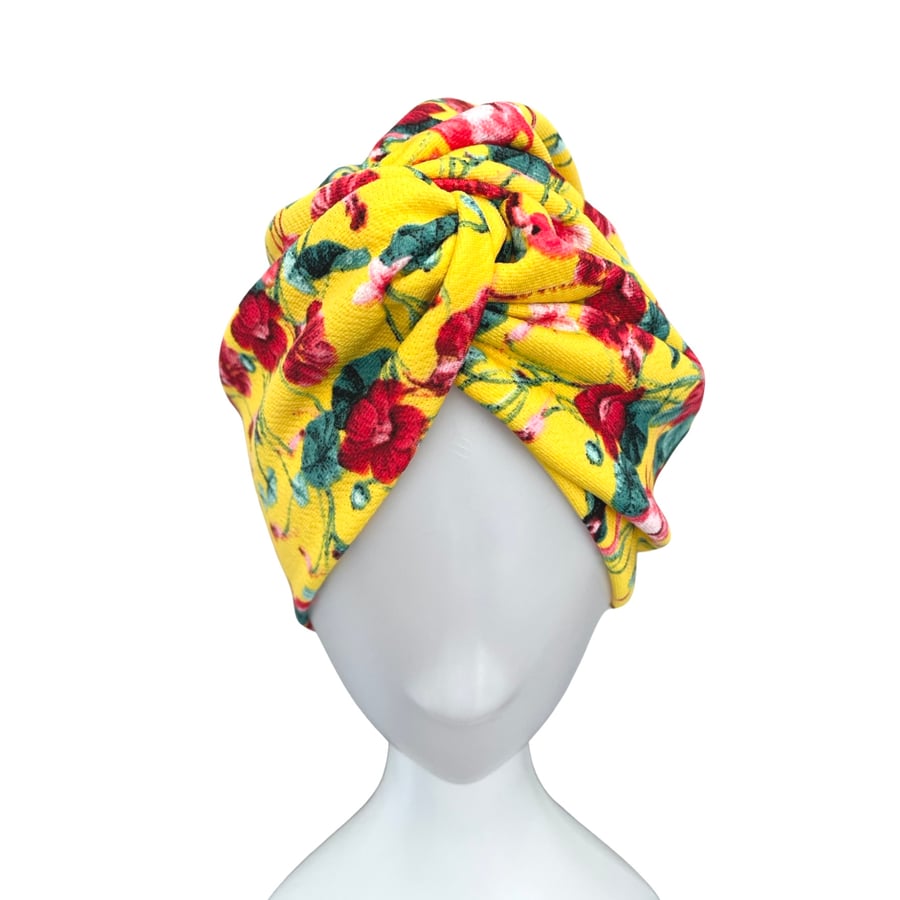Bright Yellow Summer Turban Head Wrap, Twisted Turban Hat for Women, Alopecia 