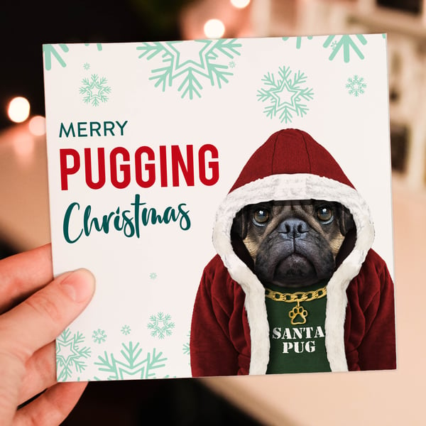 Pug Christmas card: Merry Pugging Christmas (Animalyser)